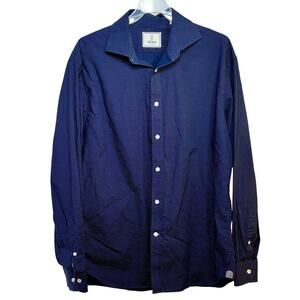 Todd Snyder Button Shirt 17 34/35 Blue White Polka Dots Spread Collar Cotton L/S